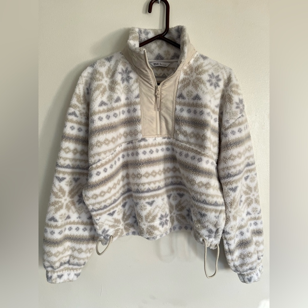 DSG Fair Isle Cropped Quarter Zip Fleece Pullover S